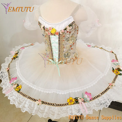 ST399 EMTUTU Custom Made Child Stage Performance Professional Ballet Pancake Tutu Costume Flower Peach Classical Platter Tutu Skirt YAGP