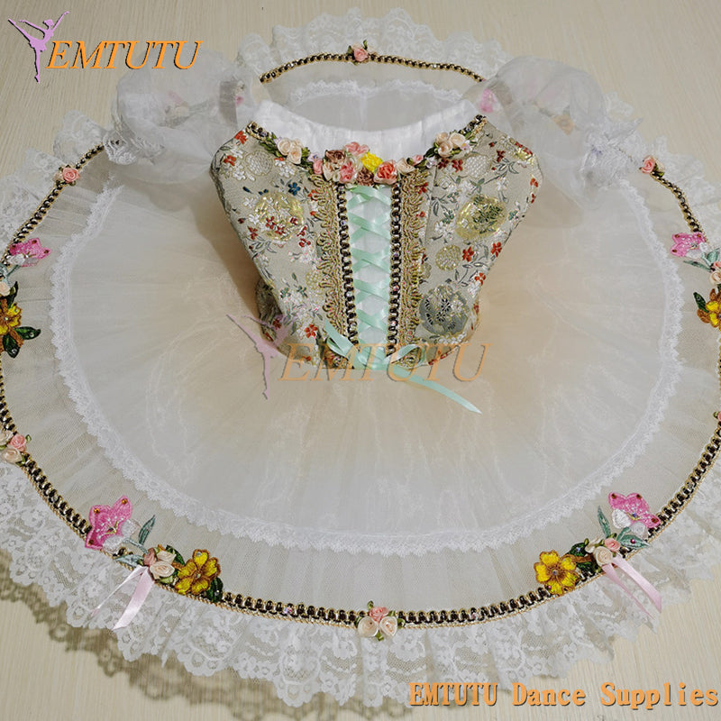 ST399 EMTUTU Custom Made Child Stage Performance Professional Ballet Pancake Tutu Costume Flower Peach Classical Platter Tutu Skirt YAGP