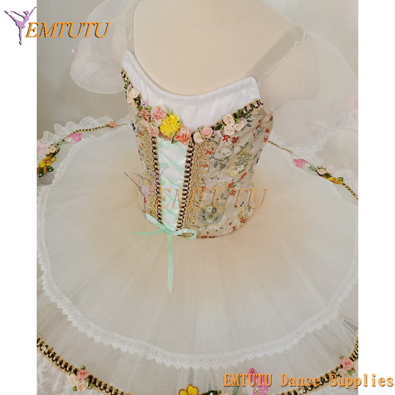ST399 EMTUTU Custom Made Child Stage Performance Professional Ballet Pancake Tutu Costume Flower Peach Classical Platter Tutu Skirt YAGP