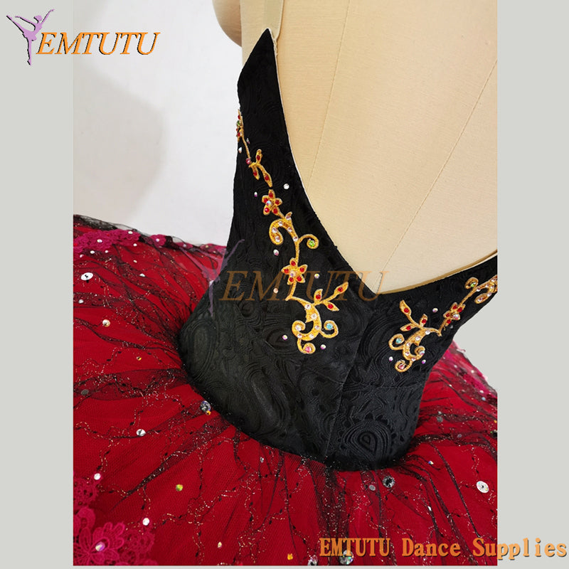 ST401 EMTUTU Women Red Black Professional Ballet Pancake Tutu Costume YAGP Don Quxiote Black Red Performance Classical Ballet Tutu Dress