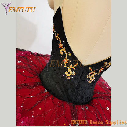 ST401 EMTUTU Women Red Black Professional Ballet Pancake Tutu Costume YAGP Don Quxiote Black Red Performance Classical Ballet Tutu Dress