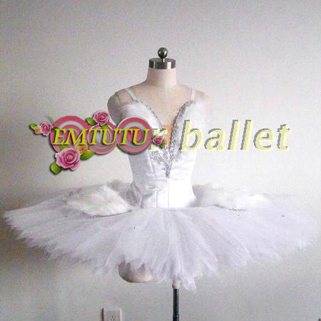 ST271 EMTUTU White Feather Swan Lake Ballet Stage Costume Professional Ballet Tutu Women Girls Performance Pancake Ballet Tutus Skirt Custom