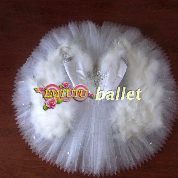 ST271 EMTUTU White Feather Swan Lake Ballet Stage Costume Professional Ballet Tutu Women Girls Performance Pancake Ballet Tutus Skirt Custom