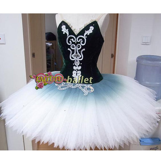 ST277 EMTUTU Women Professional Ballet Costumes Deep Green White Esmeralda Professional Ballet Tutu Raymonda Stage Costume Dress