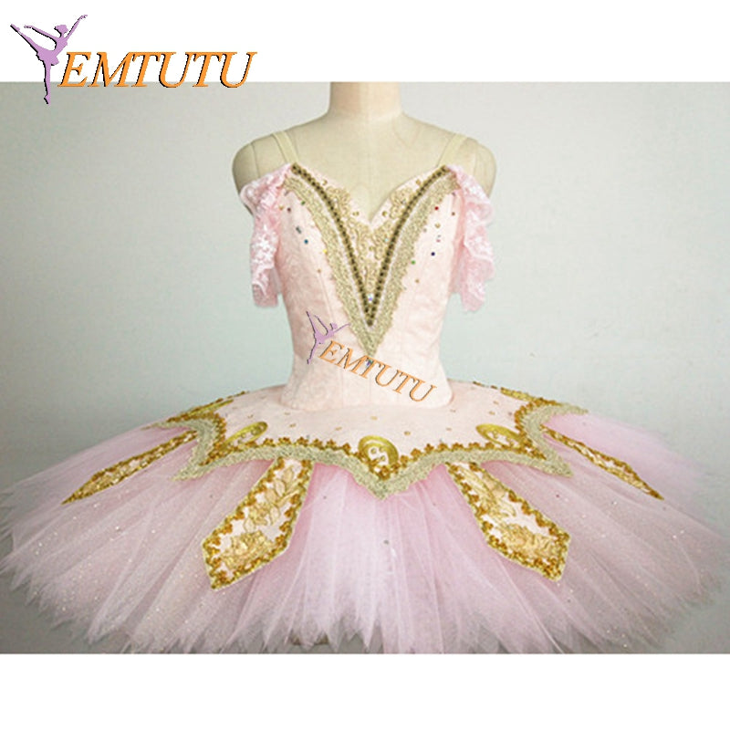 ST278 EMTUTU White Gold Professional Ballet Tutu Classical Ballet Tutus Women Sleeping Beauty Ballet Stage Costume Dress Performance tutu