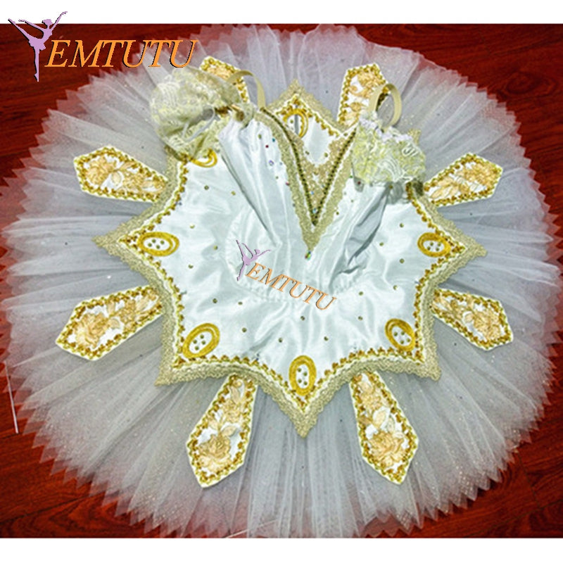 ST278 EMTUTU White Gold Professional Ballet Tutu Classical Ballet Tutus Women Sleeping Beauty Ballet Stage Costume Dress Performance tutu