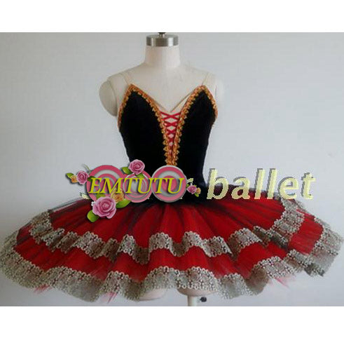 ST288 EMTUTU Adult Professional Classical Ballet Tutu Black Red Don Quixote Ballet Stage Costumes Women Performance Platter Tutu Ballet Dress