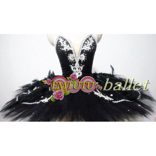 ST296 EMTUTU Women Black Swan Lake Professional Ballet Costumes Black With Gold Odile Ballet Stage Tutu Costume