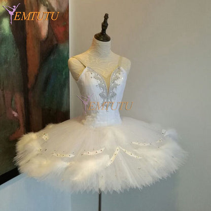 ST300 EMTUTU Women White Swan Lake Professional Ballet Tutus White Feather Professional Tutus Odette Classical Ballet Tutu Dress Custom Made
