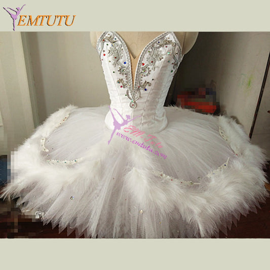 ST300 EMTUTU Women White Swan Lake Professional Ballet Tutus White Feather Professional Tutus Odette Classical Ballet Tutu Dress Custom Made