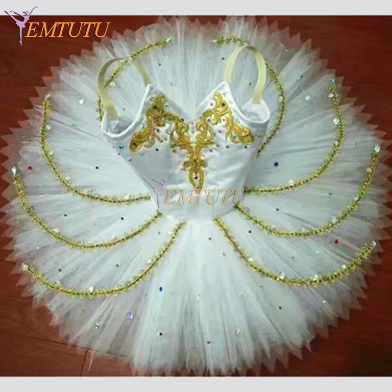 ST302 EMTUTU Swan Lake Professional Ballet Costumes Black Gold Women Classical Ballet Tutu Skirt Odile Ballet Costume Dress