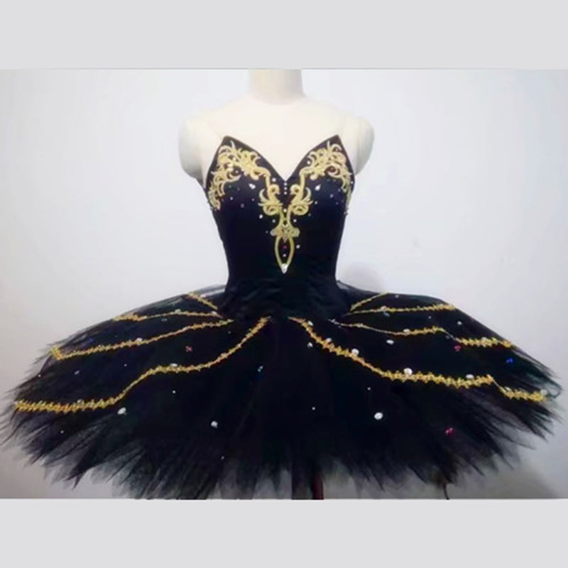ST302 EMTUTU Swan Lake Professional Ballet Costumes Black Gold Women Classical Ballet Tutu Skirt Odile Ballet Costume Dress