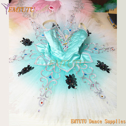 ST310 EMTUTU Women Professional Pancake Ballet Tutu Costume Green Silver Adult Performance Competition Tutu Performance Stage Costume