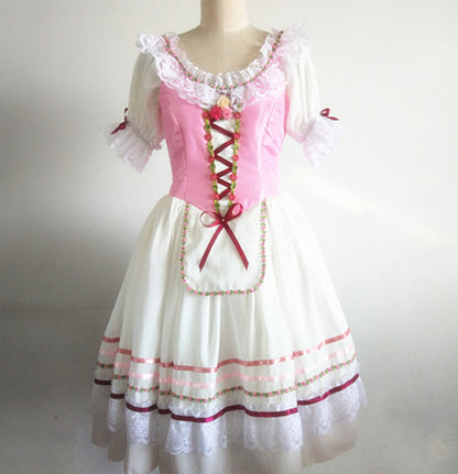 ST329 EMTUTU Giselle Ballet Long Tutu Dress Pink Puff Sleeve Coppelia Ballet Stage Costume Nutcracker Professional romantic Ballet Tutu