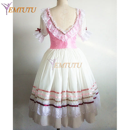 ST329 EMTUTU Giselle Ballet Long Tutu Dress Pink Puff Sleeve Coppelia Ballet Stage Costume Nutcracker Professional romantic Ballet Tutu