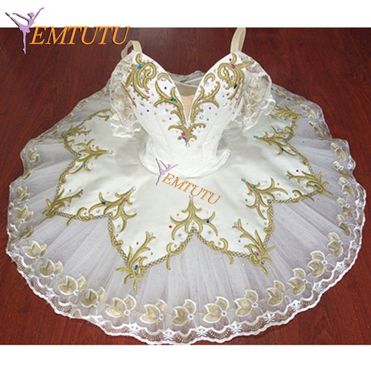 ST342 EMTUTU White Gold Professional Ballet Tutu Sugar Plum Fairy Performance Pancake tutus Nutcracker Ballet Tutu Skirt Ballet Stage Costume