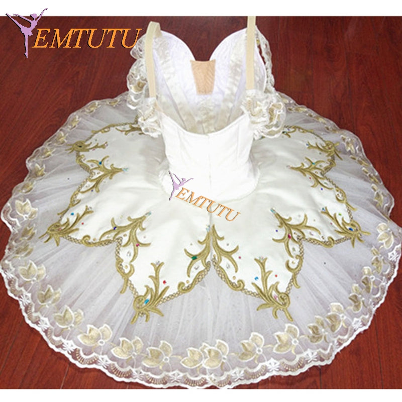 ST342 EMTUTU White Gold Professional Ballet Tutu Sugar Plum Fairy Performance Pancake tutus Nutcracker Ballet Tutu Skirt Ballet Stage Costume