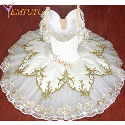 ST342 EMTUTU White Gold Professional Ballet Tutu Sugar Plum Fairy Performance Pancake tutus Nutcracker Ballet Tutu Skirt Ballet Stage Costume