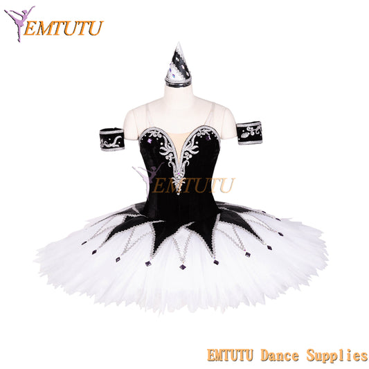 EM1366 EMTUTU Adult Child Black White Harlequinade Professional Ballet Pancake Tutu