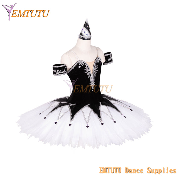 EM1366 EMTUTU Adult Child Black White Harlequinade Professional Ballet Pancake Tutu