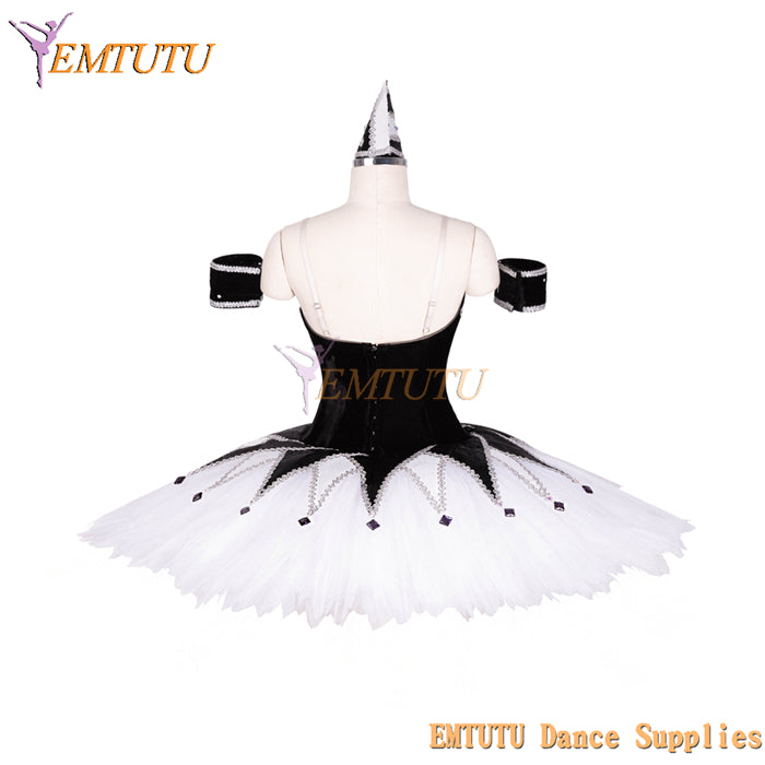 EM1366 EMTUTU Adult Child Black White Harlequinade Professional Ballet Pancake Tutu