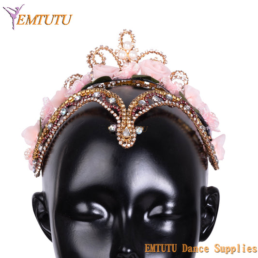 EMTUTU Professional Ballet Headpiece Peach Gold Color Ballet Stage Performance Professional Ballet Tiara Headwear Nutcracker