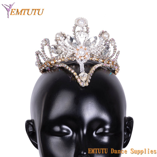 EMTUTU Professional Ballet Headpiece Peach Swan Lake Ballet Stage Performance Professional Ballet Tiara Crystal Headwear