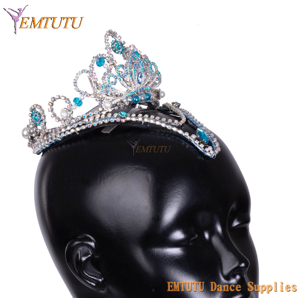 MD052 EMTUTU Blue Silver Professional Ballet Headwear Adult Child Ballet Competition Performance Ballet Tiara for Women