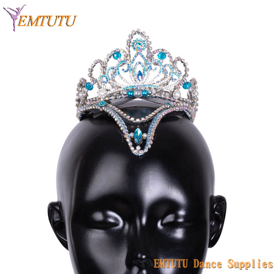 EMTUTU Blue Silver Professional Ballet Headwear Adult Child Ballet Competition Performance Ballet Tiara for Women