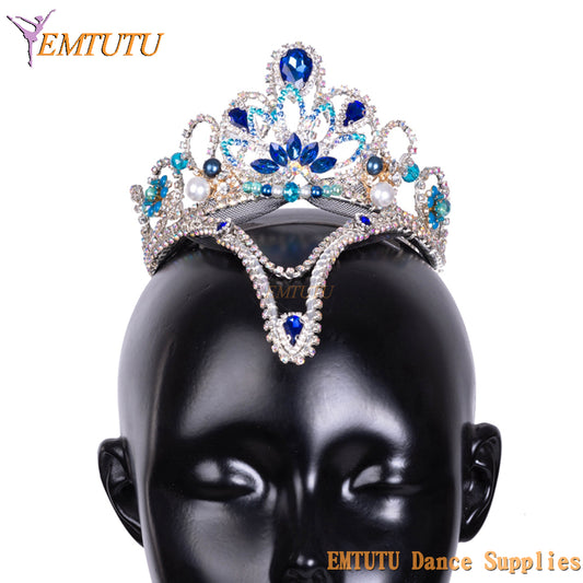 EMTUTU Professional Ballet Tiara Adult Child Ballet Stage Competition Performance Ballet Headpiece for Women Blue Silver