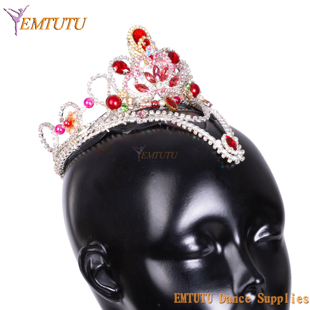 MD056 EMTUTU Women Professional Ballet Headpieces Adult Child Ballet Stage Competition Performance Ballet Tiara Red Silver Headwear