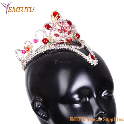 MD056 EMTUTU Women Professional Ballet Headpieces Adult Child Ballet Stage Competition Performance Ballet Tiara Red Silver Headwear