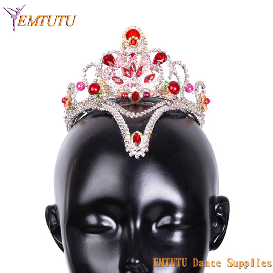 MD056 EMTUTU Women Professional Ballet Headpieces Adult Child Ballet Stage Competition Performance Ballet Tiara Red Silver Headwear