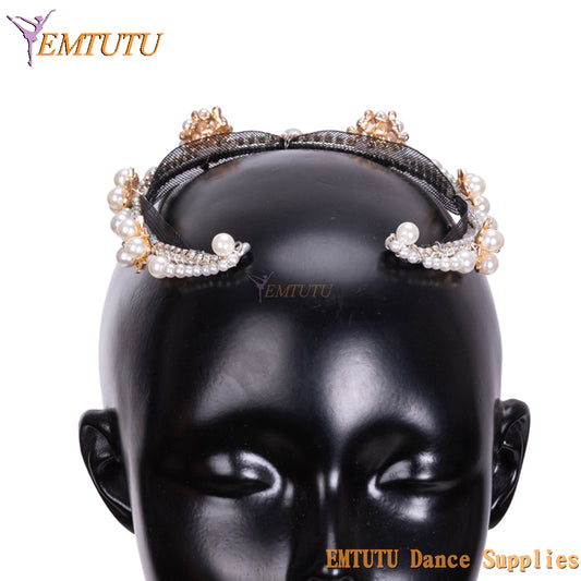 EMTUTU Professional Ballet Headpiece Perals Ballerina Stage Performance Competition Headwear