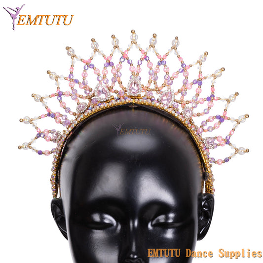 EMTUTU Ballet Crown Beads and Pearls for Women Girls Professional Ballet Tiara Headpiece