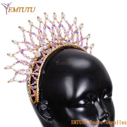 MD061 EMTUTU Ballet Crown Beads and Pearls for Women Girls Professional Ballet Tiara Headpiece