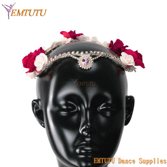 EMTUTU Ballet Headwear for The Awakening of Flora Red White Flowers Professional Ballet Headpiece Garland