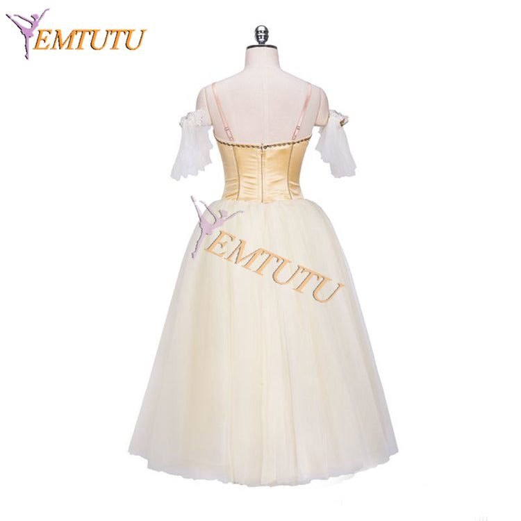 EM1316 EMTUTU Adult Stetch Satin Gold Fairy Custom Ballerina Long Dress Professional Romantic Tutu Ballet Costume