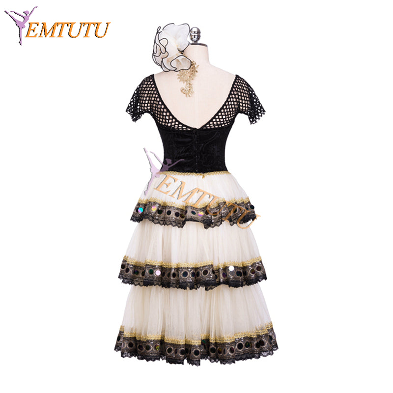 EM1317 EMTUTU Spanish Style Ivory and Black Mercedes Variation Professional Romantic tutu Ballet Dance Costume