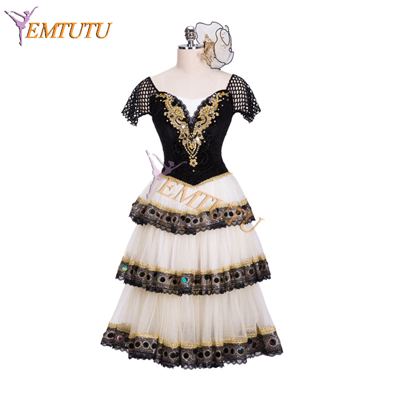 EM1317 EMTUTU Spanish Style Ivory and Black Mercedes Variation Professional Romantic tutu Ballet Dance Costume