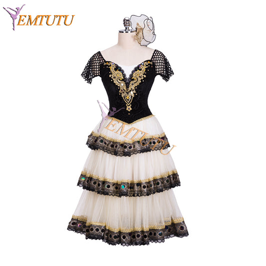 EM1317 EMTUTU Spanish Style Ivory and Black Mercedes Variation Professional Romantic tutu Ballet Dance Costume
