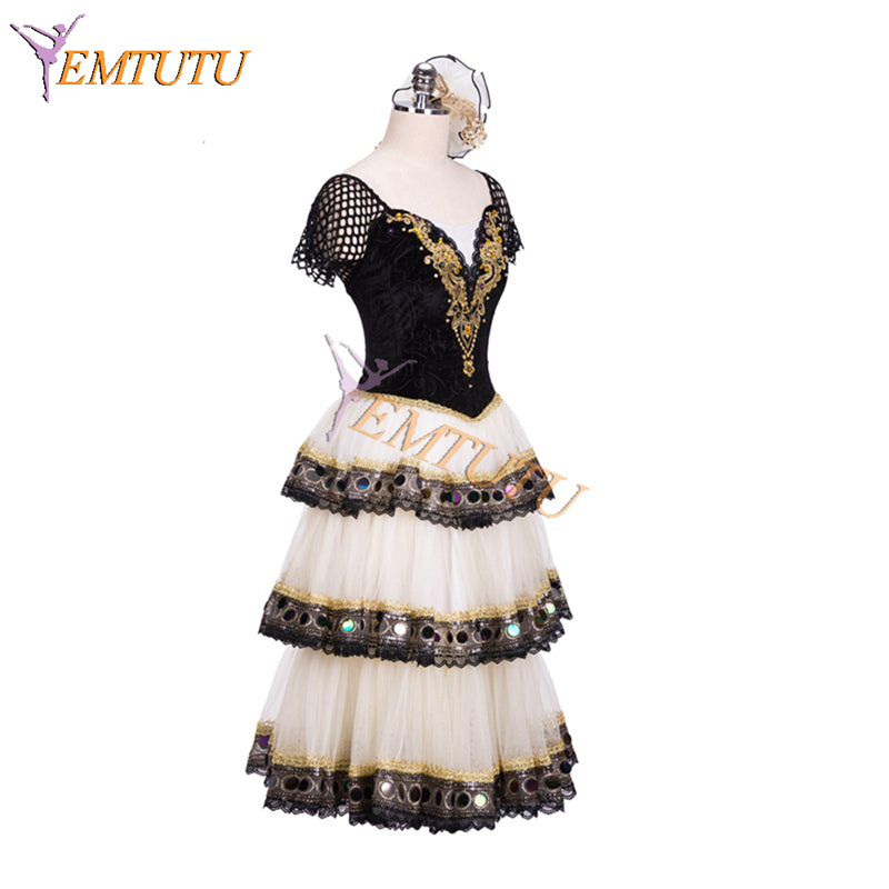 EM1317 EMTUTU Spanish Style Ivory and Black Mercedes Variation Professional Romantic tutu Ballet Dance Costume