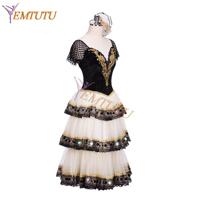 EM1317 EMTUTU Spanish Style Ivory and Black Mercedes Variation Professional Romantic tutu Ballet Dance Costume