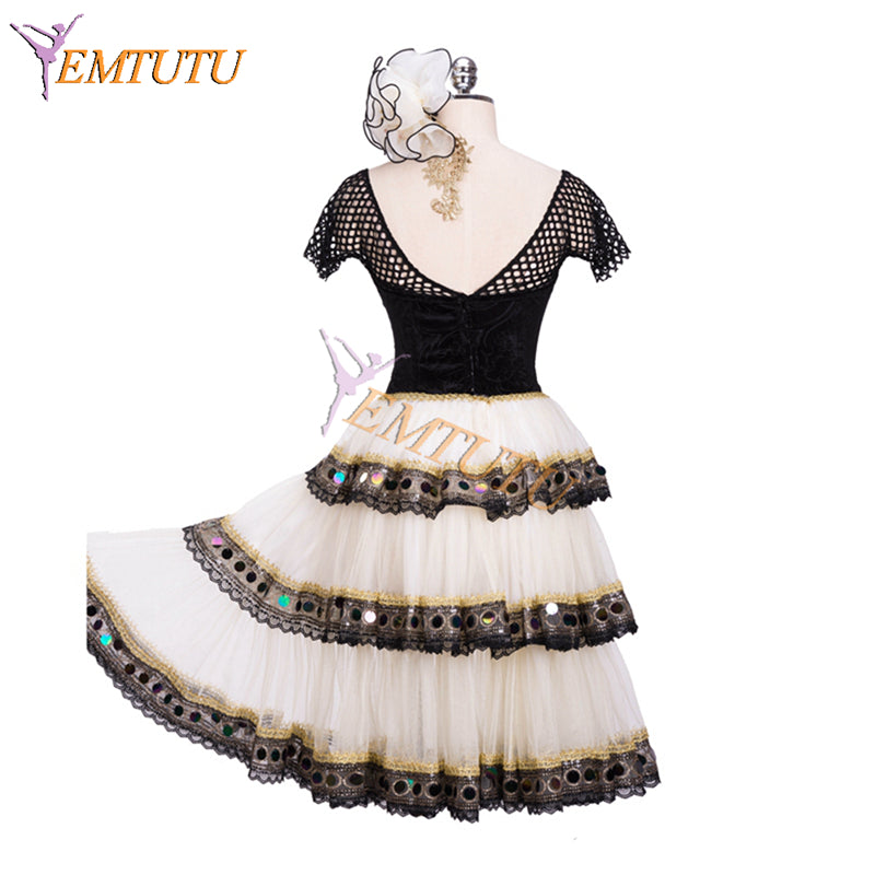 EM1317 EMTUTU Spanish Style Ivory and Black Mercedes Variation Professional Romantic tutu Ballet Dance Costume