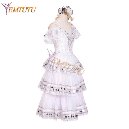 EM1318 EMTUTU Girls White Kitri Variation Dress Tutu Adults Professional Spanish Dance Paquita Ballet Costume