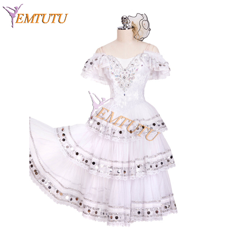 EM1318 EMTUTU Girls White Kitri Variation Dress Tutu Adults Professional Spanish Dance Paquita Ballet Costume