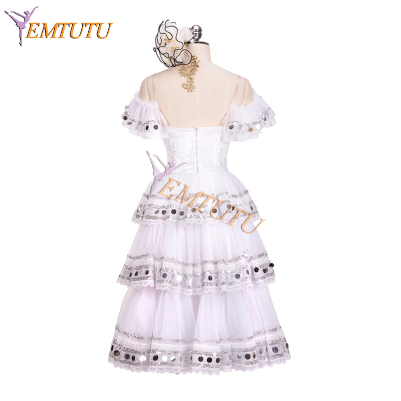 EM1318 EMTUTU Girls White Kitri Variation Dress Tutu Adults Professional Spanish Dance Paquita Ballet Costume