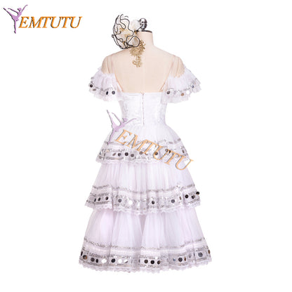 EM1318 EMTUTU Girls White Kitri Variation Dress Tutu Adults Professional Spanish Dance Paquita Ballet Costume