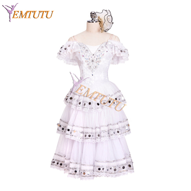 EM1318 EMTUTU Girls White Kitri Variation Dress Tutu Adults Professional Spanish Dance Paquita Ballet Costume
