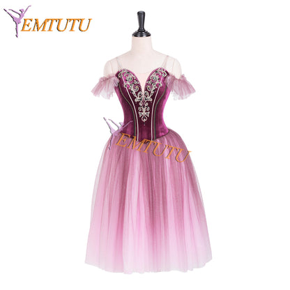 EM1342 EMTUTU Fading Plum Color Waltz of the Flowers Dance Competition Long Ballet Dress Romantic Tutu Ballet Costume